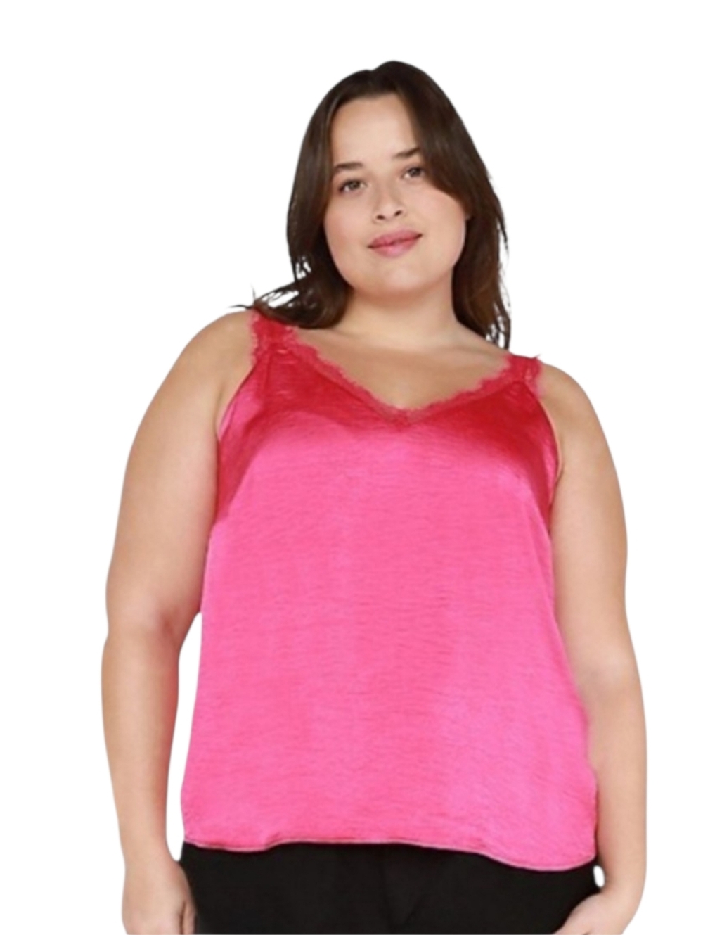 Dex Lace Trim Satin Soft Camisole Tank Magenta Pink Plus Size